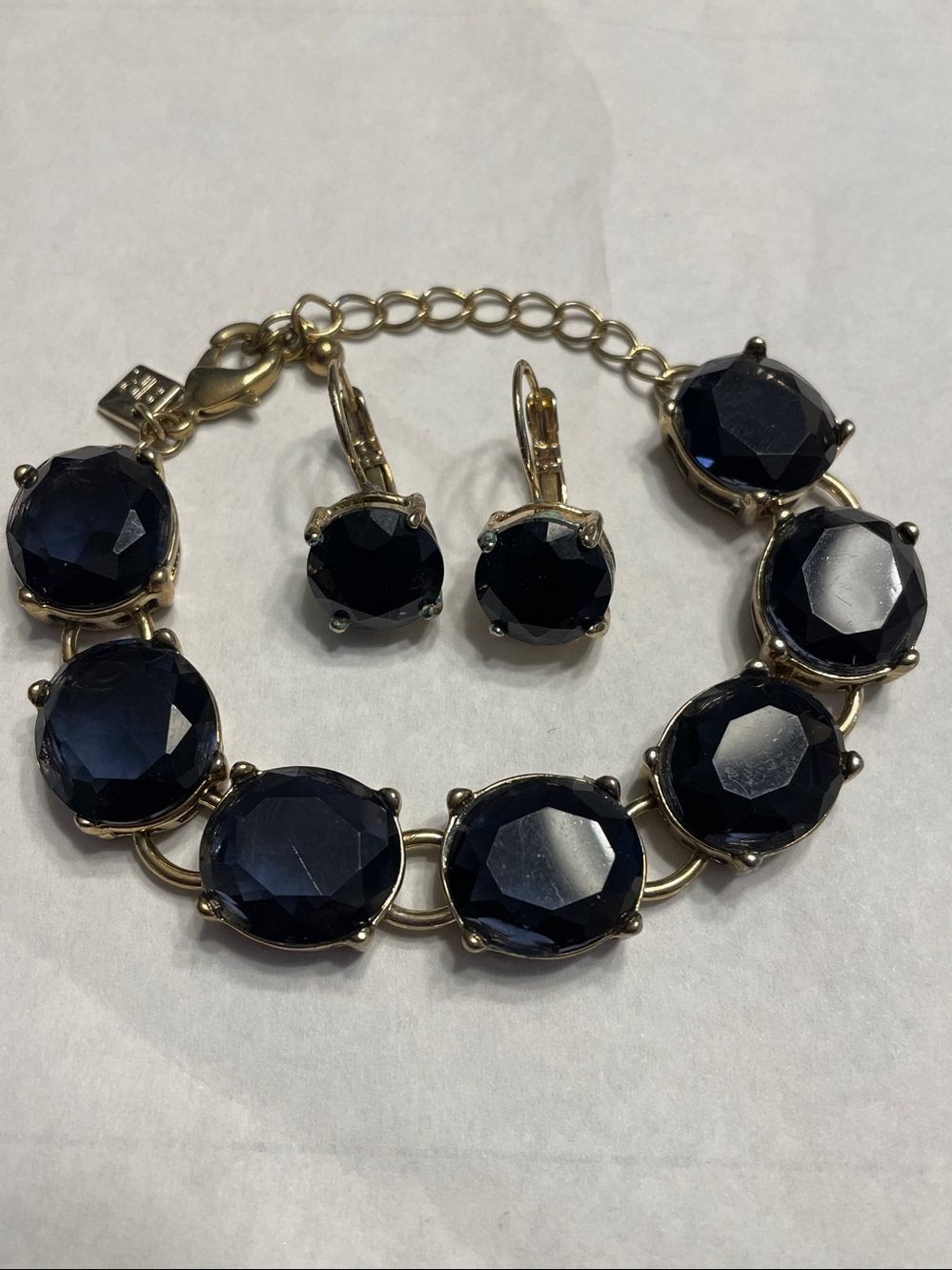BANANA REPUBLIC Gold-Tone Bracelet and Earrings Set with Deep Navy Stones